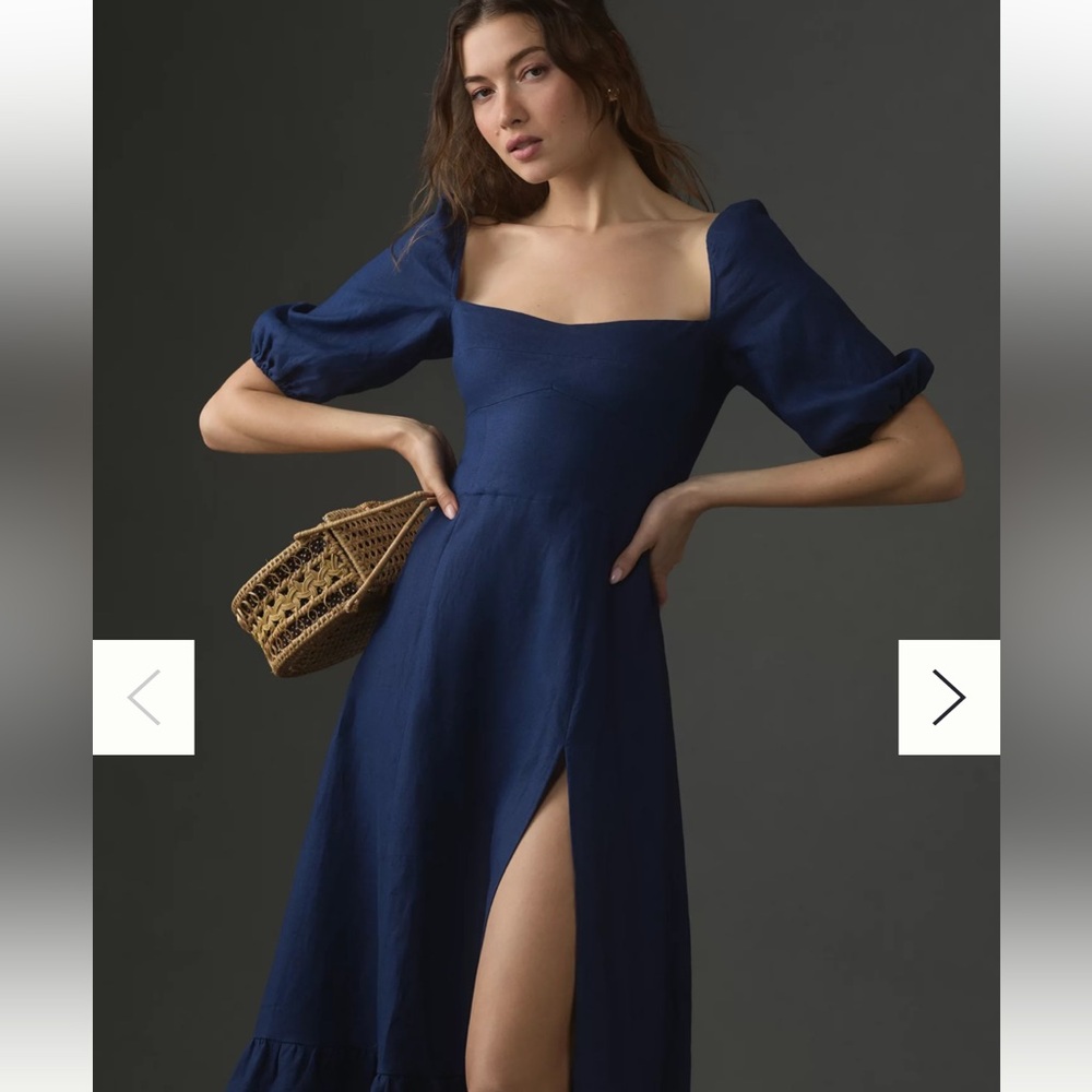 Reformation Linen Navy Blue Dress